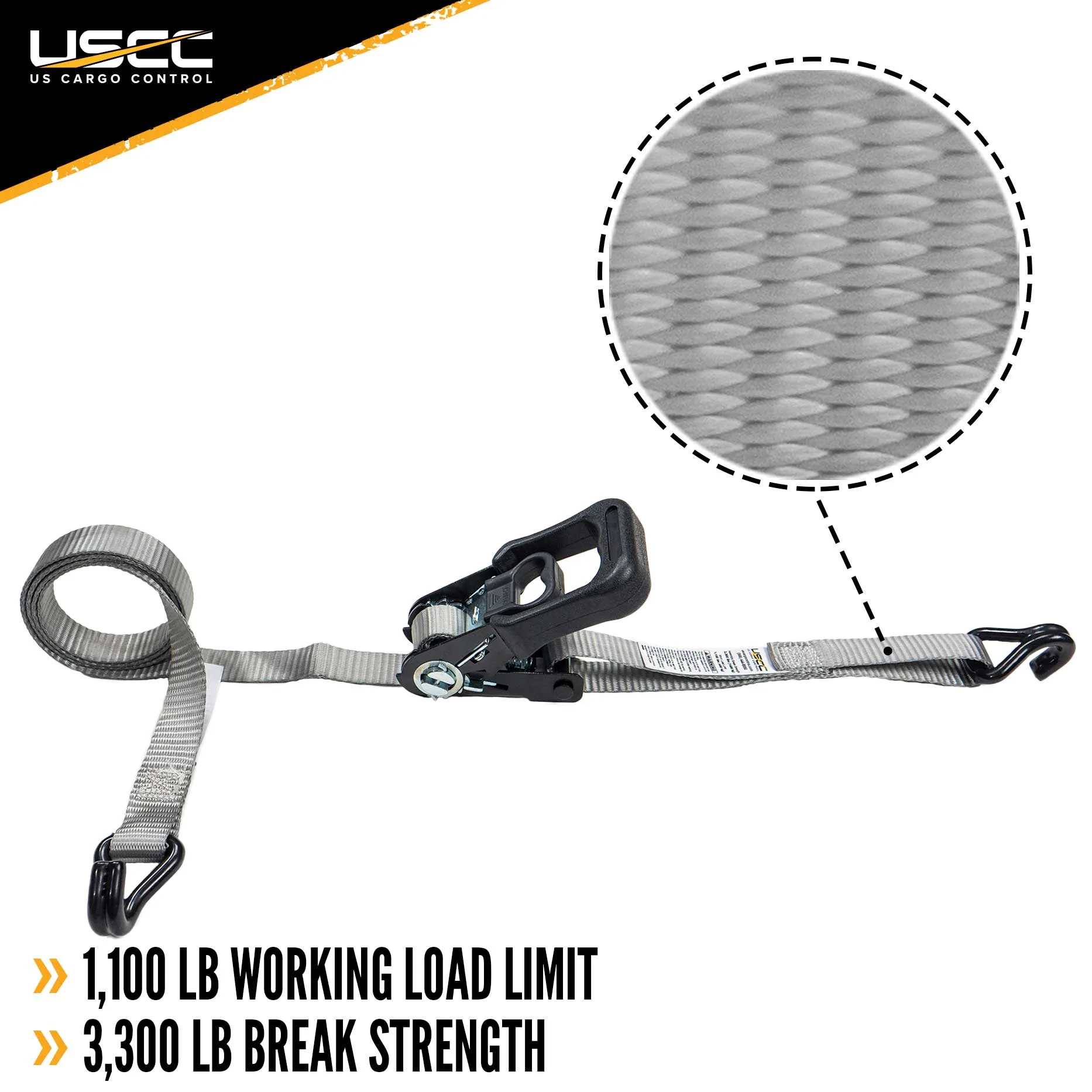 1" x 10' Rubber Coated Ratchet Strap w/ Vinyl Coated Wire Hooks - 4 Pack