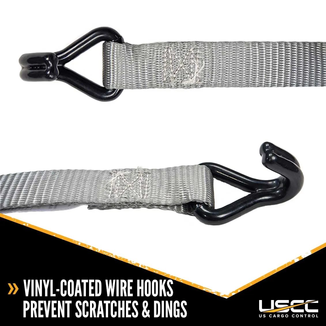 1" x 10' Rubber Coated Ratchet Strap w/ Vinyl Coated Wire Hooks - 4 Pack