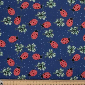 Animal Series Ladybird Stellate Clover Blue Cotton Prints