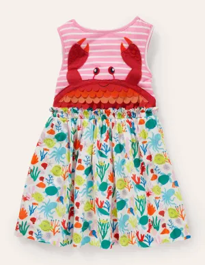 Appliqué Woven Mix Dress-Boto Pink/Ivory Crab