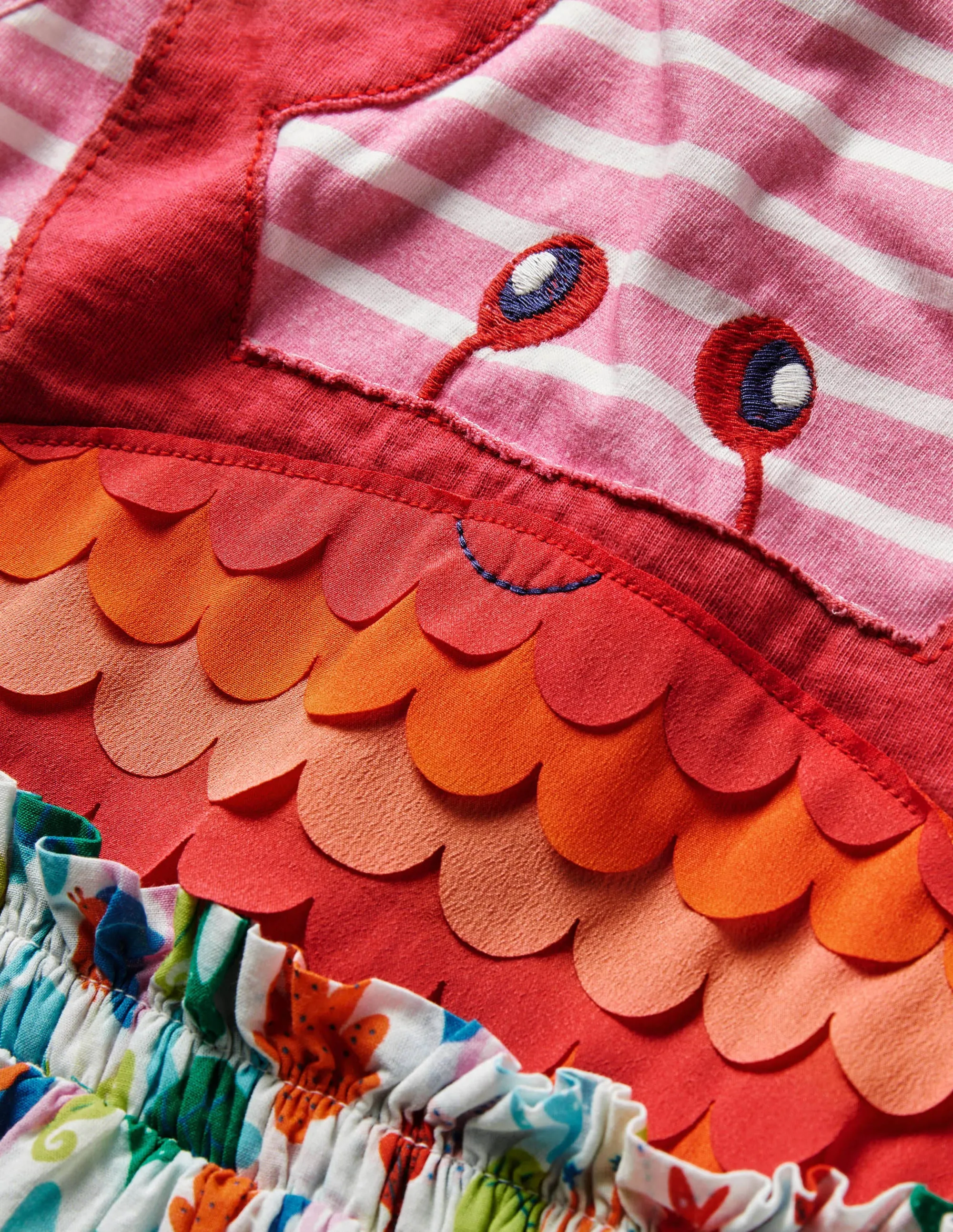 Appliqué Woven Mix Dress-Boto Pink/Ivory Crab