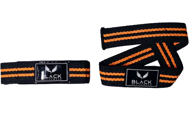 BLACK ACTIVE LIFTING STRAPS ORANGE STRIPE
