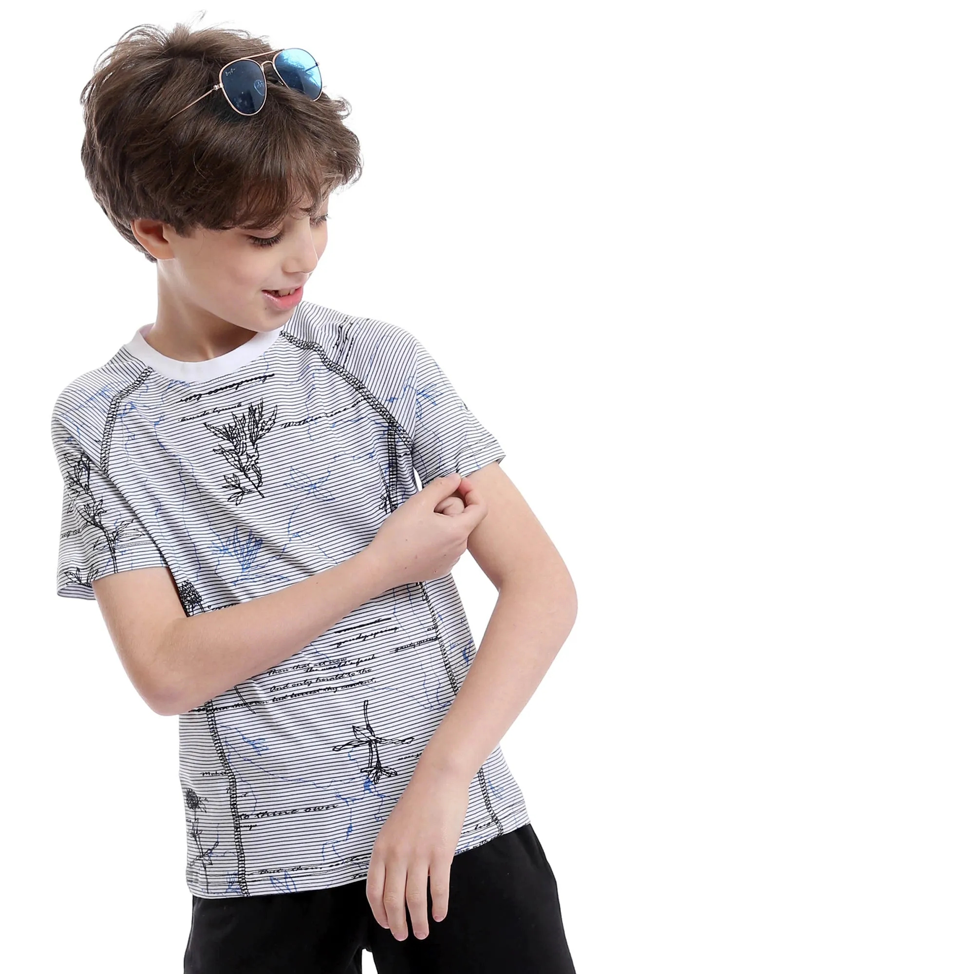 Boys Short Sleeves Tee & Slip On Shorts Pajama Set - White & Black