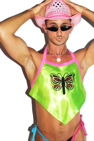 Butterfly Handkerchief Crop Tank- Neon Green
