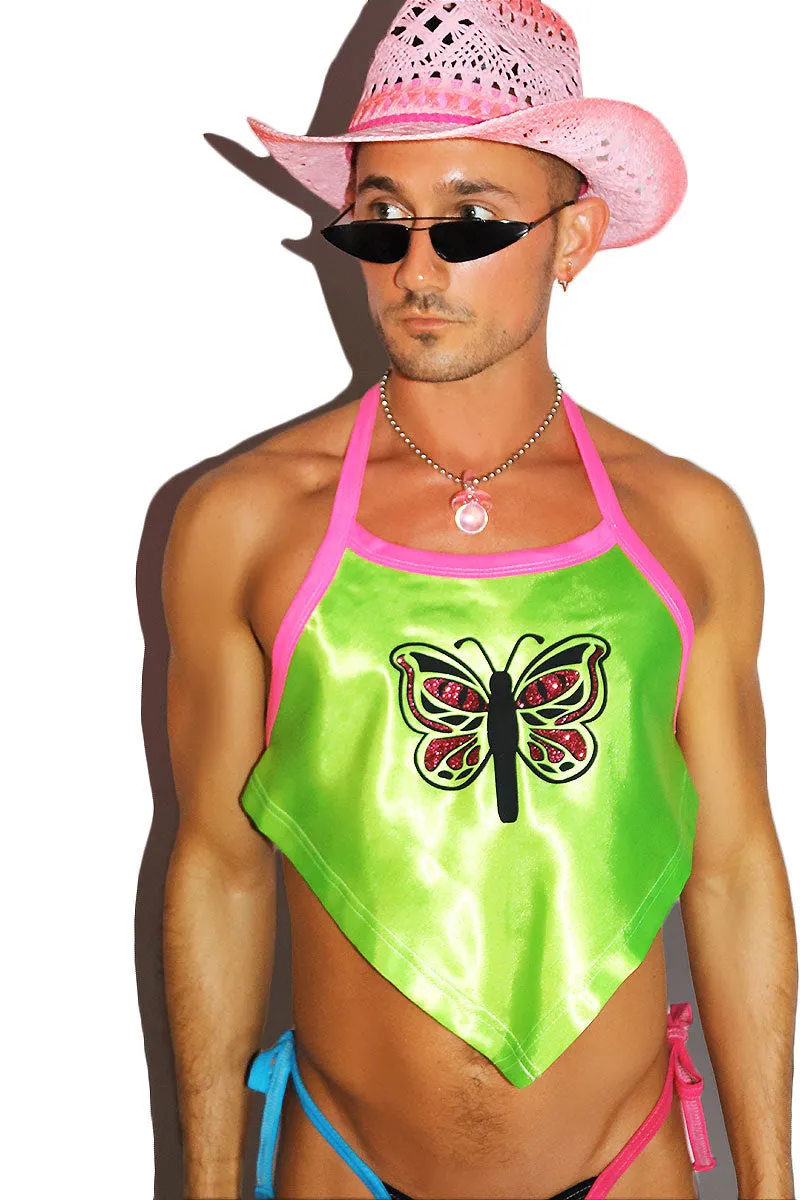 Butterfly Handkerchief Crop Tank- Neon Green