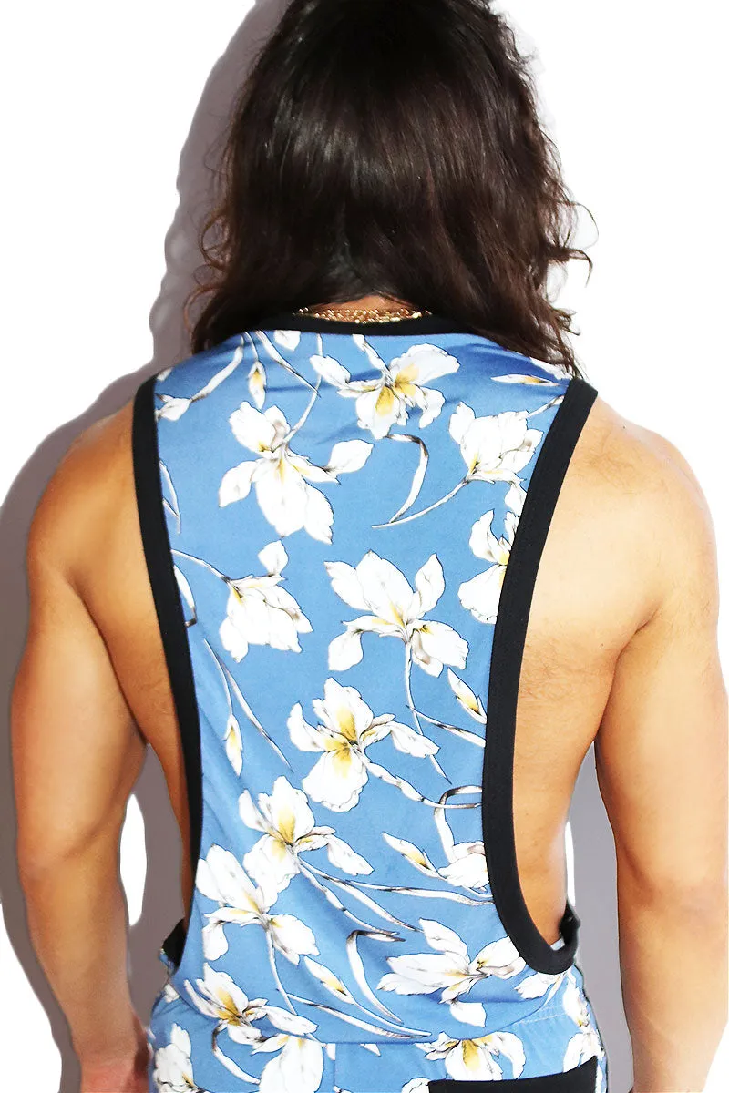 Colony Beach Floral Low Arm Tank- Blue