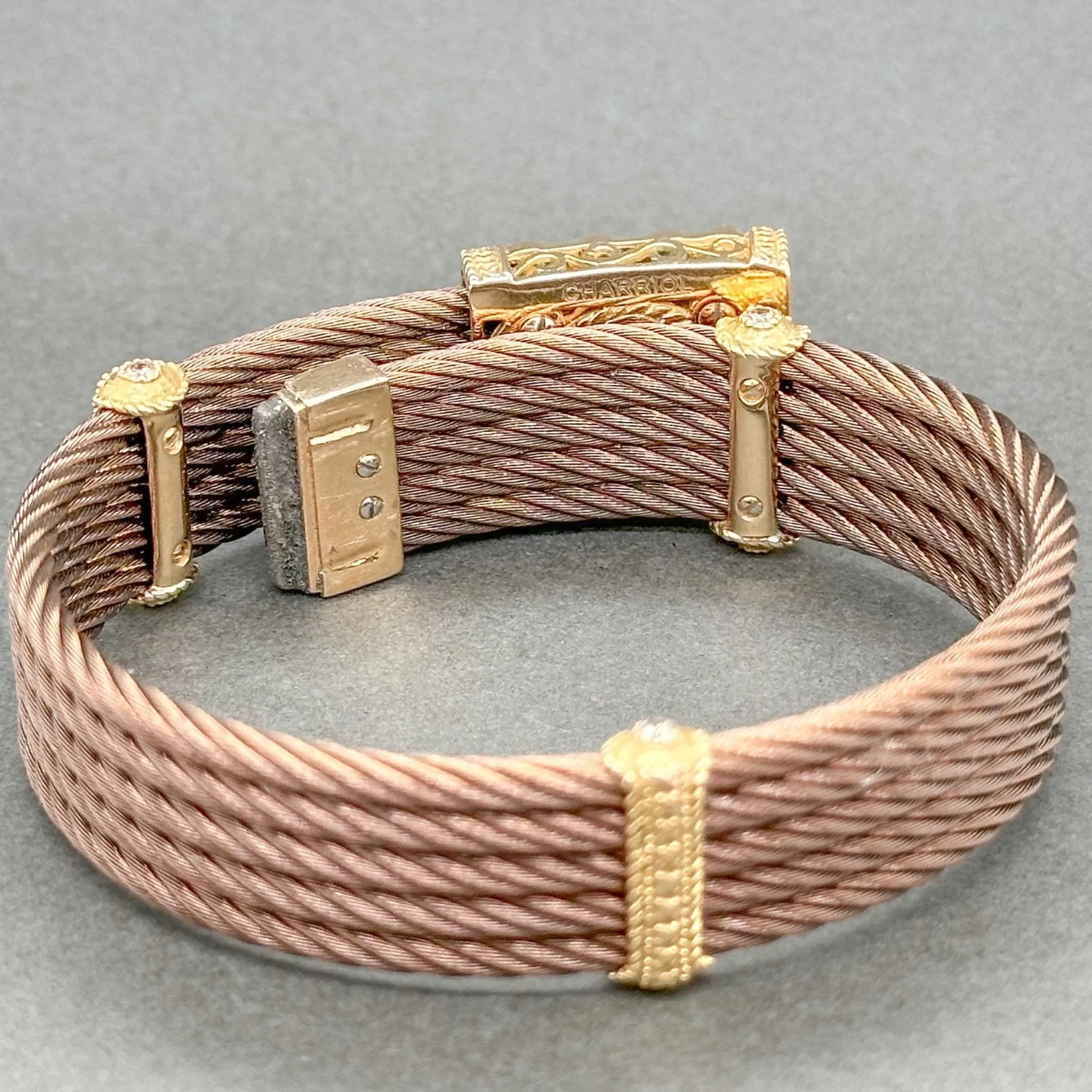 Estate Charriol 18K Y Gold & Steel Diamond 5 Cable Bracelet