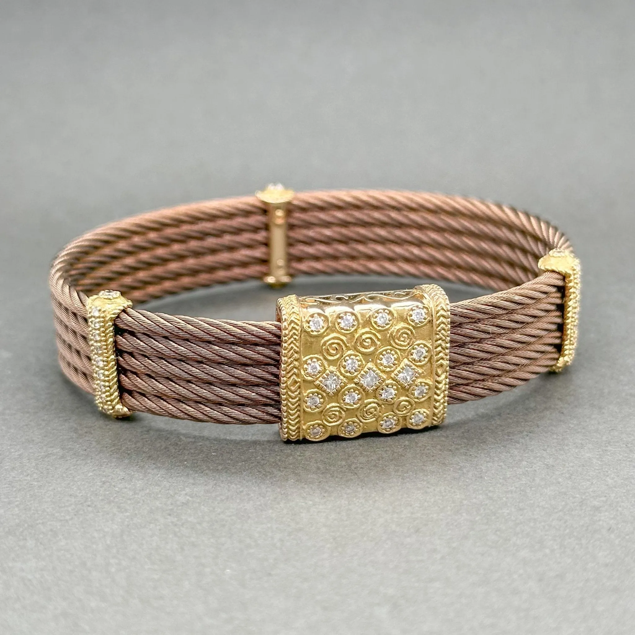 Estate Charriol 18K Y Gold & Steel Diamond 5 Cable Bracelet
