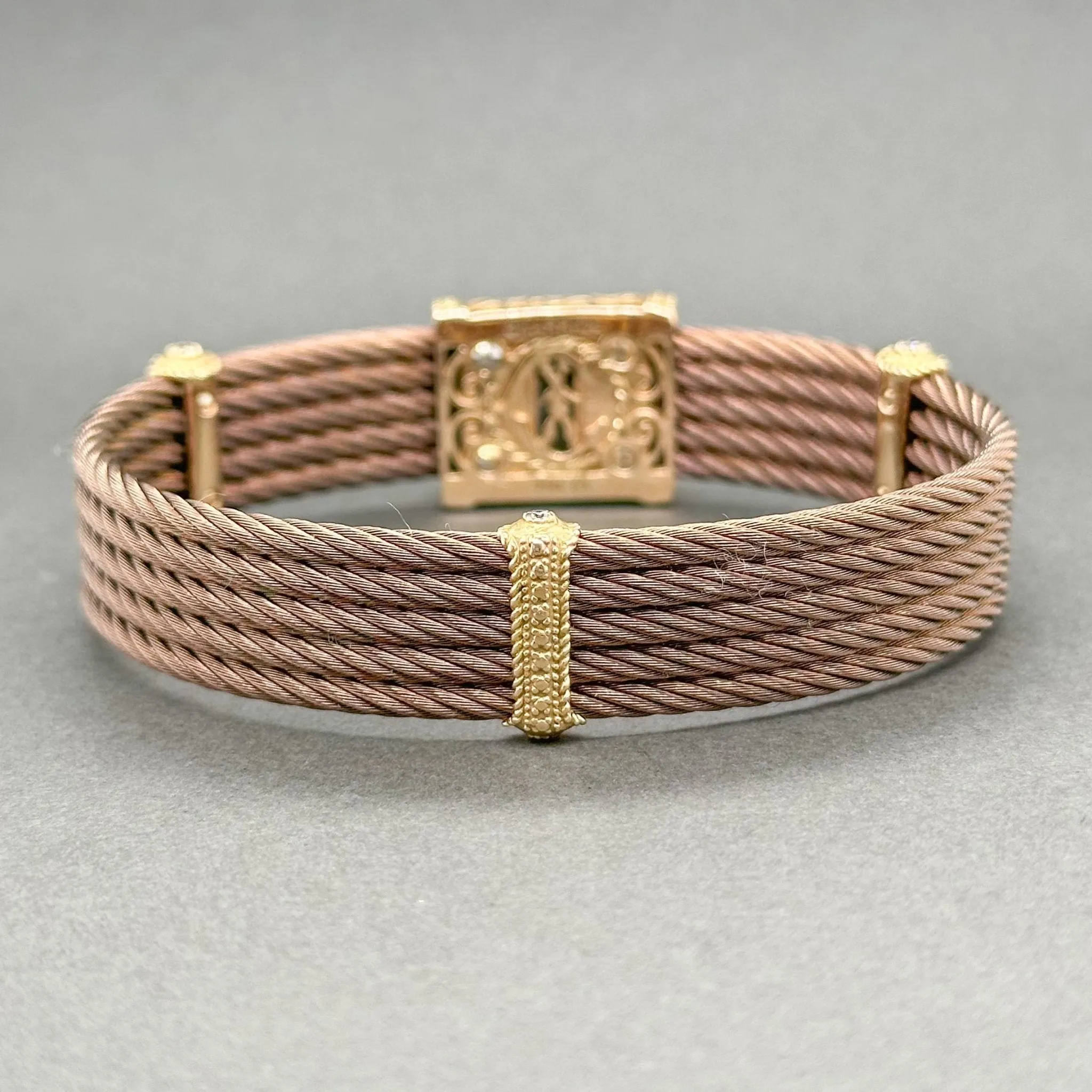 Estate Charriol 18K Y Gold & Steel Diamond 5 Cable Bracelet