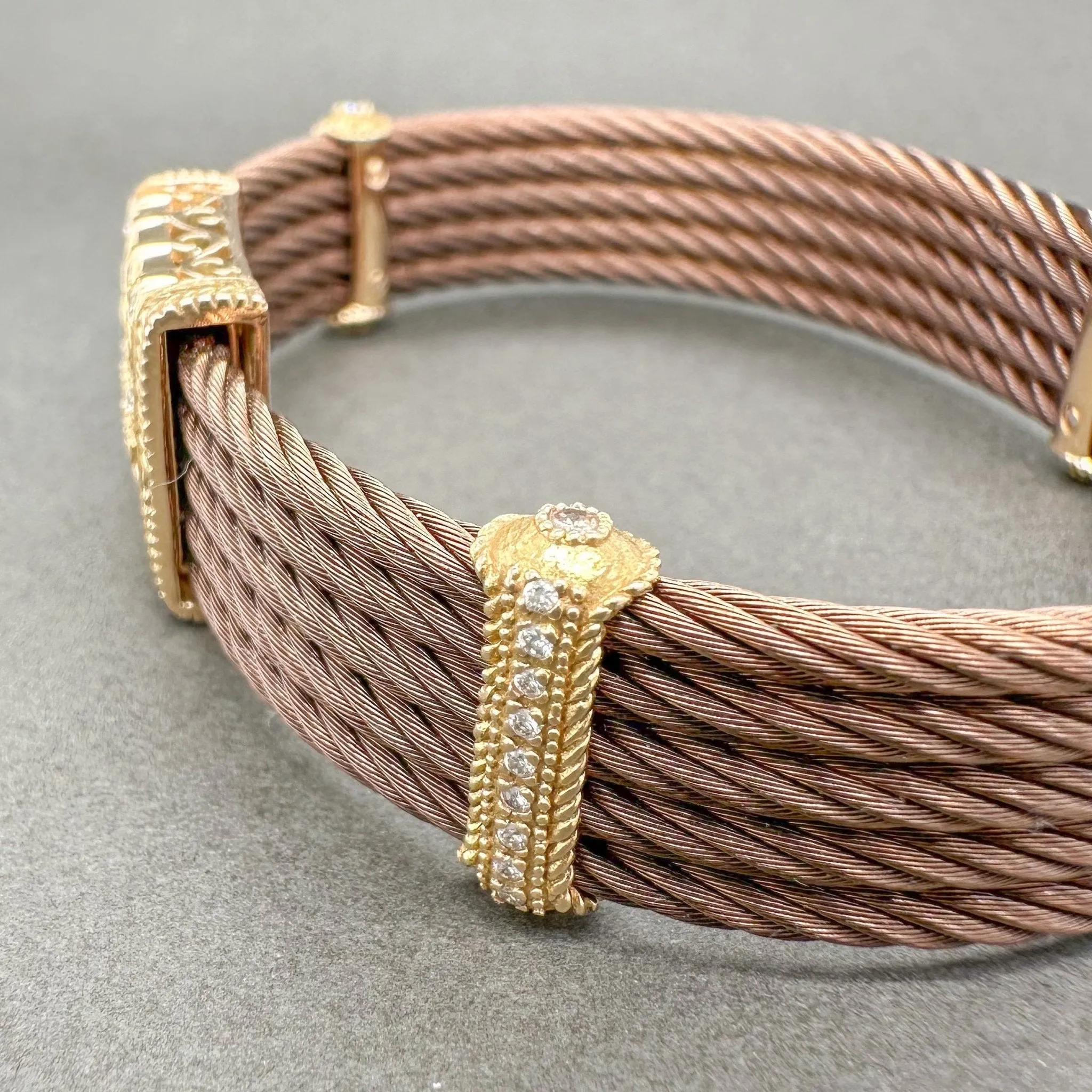 Estate Charriol 18K Y Gold & Steel Diamond 5 Cable Bracelet