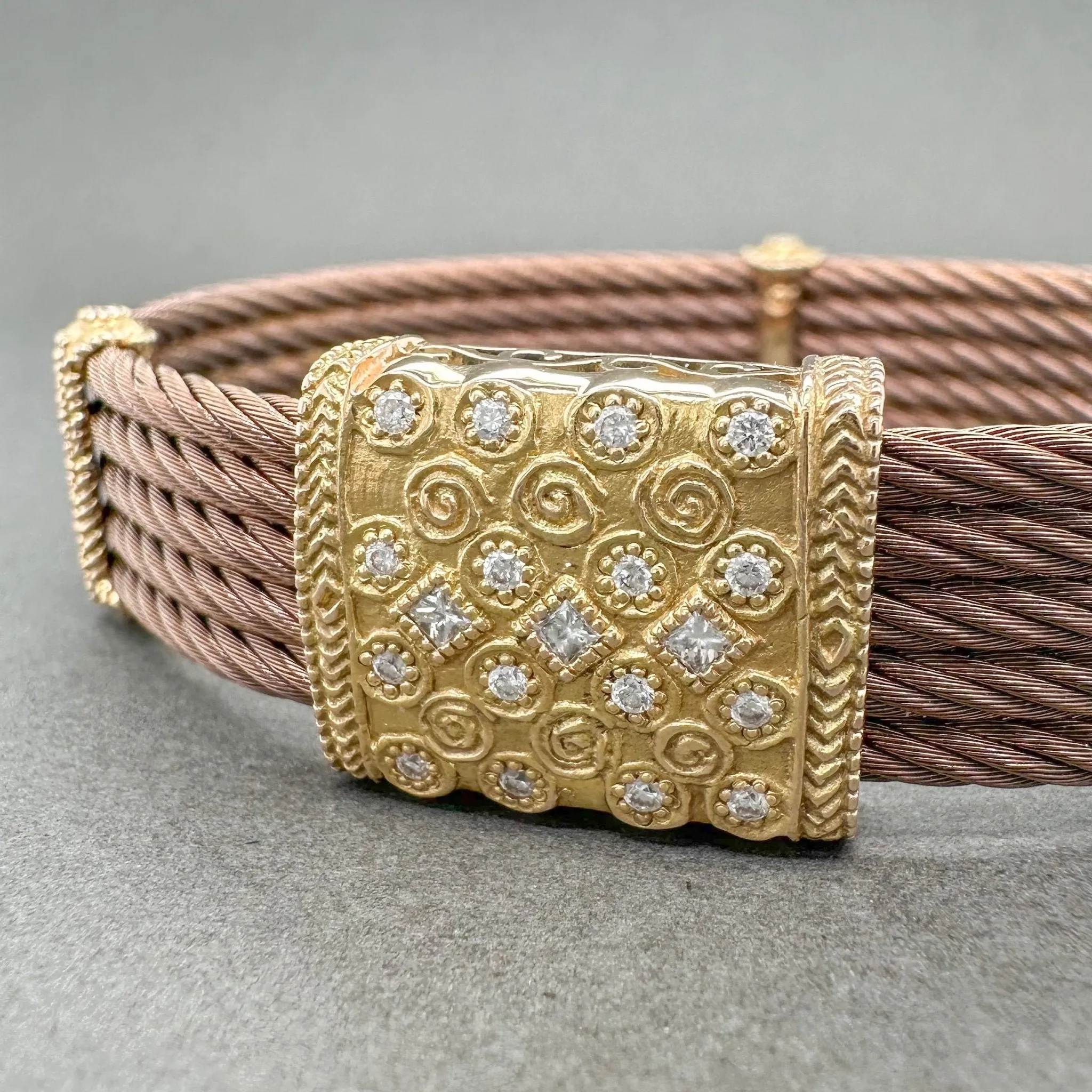 Estate Charriol 18K Y Gold & Steel Diamond 5 Cable Bracelet