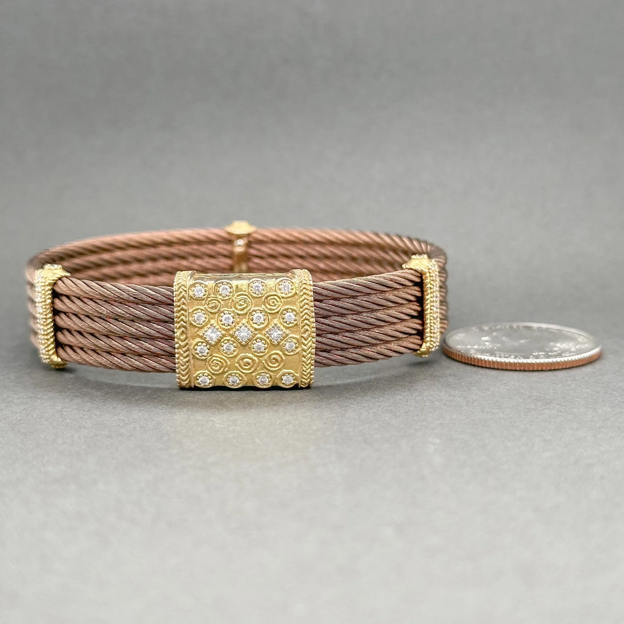 Estate Charriol 18K Y Gold & Steel Diamond 5 Cable Bracelet