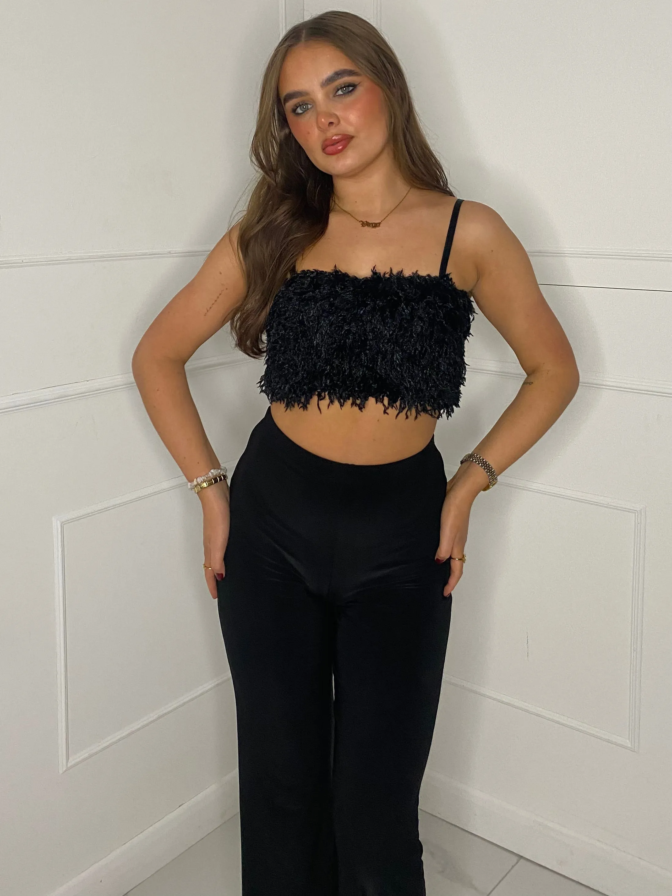 Feather Bandeau Top - Black