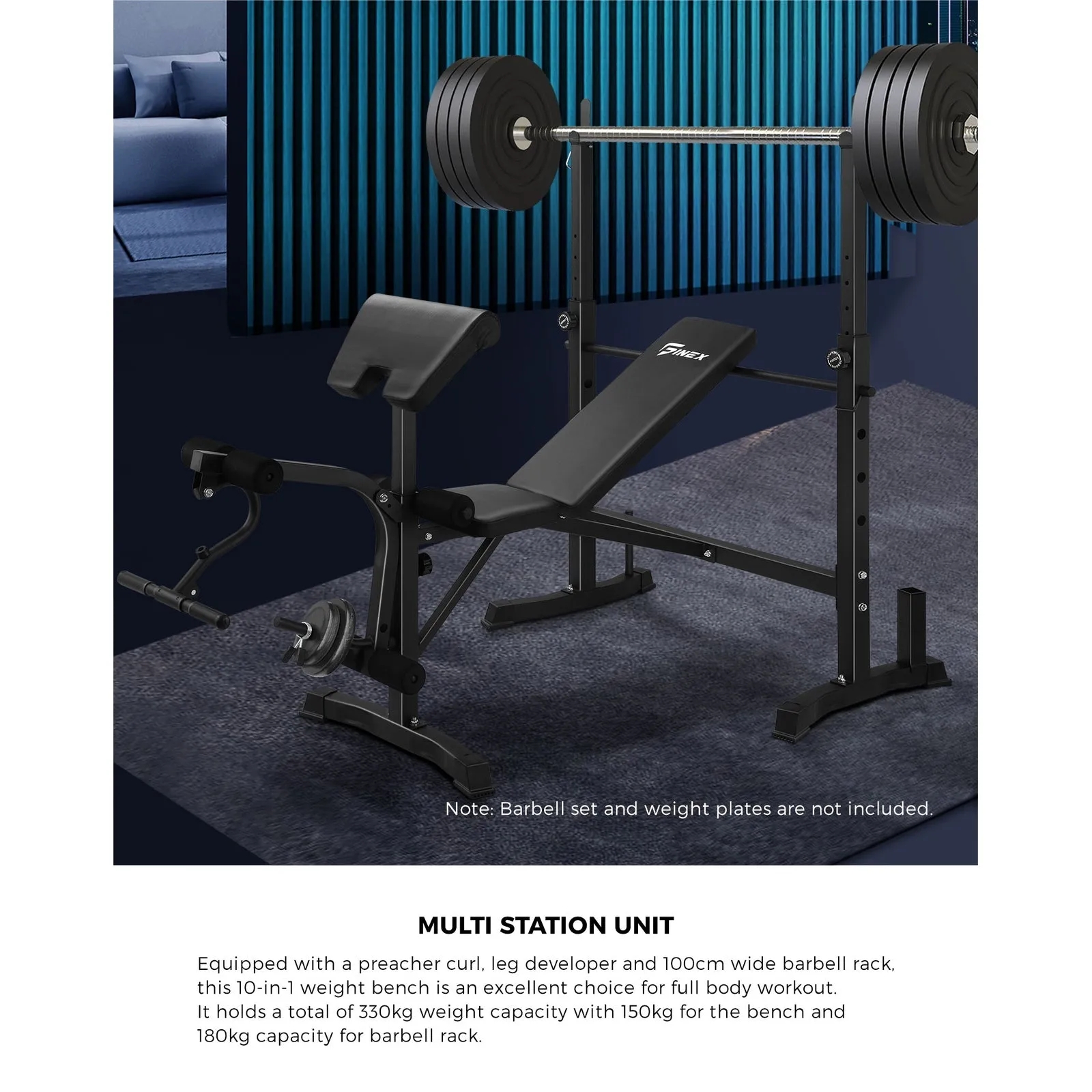 Finex Bench Press Weight Bench 10in1 Multi-Station Fitness Home Gym Equipment