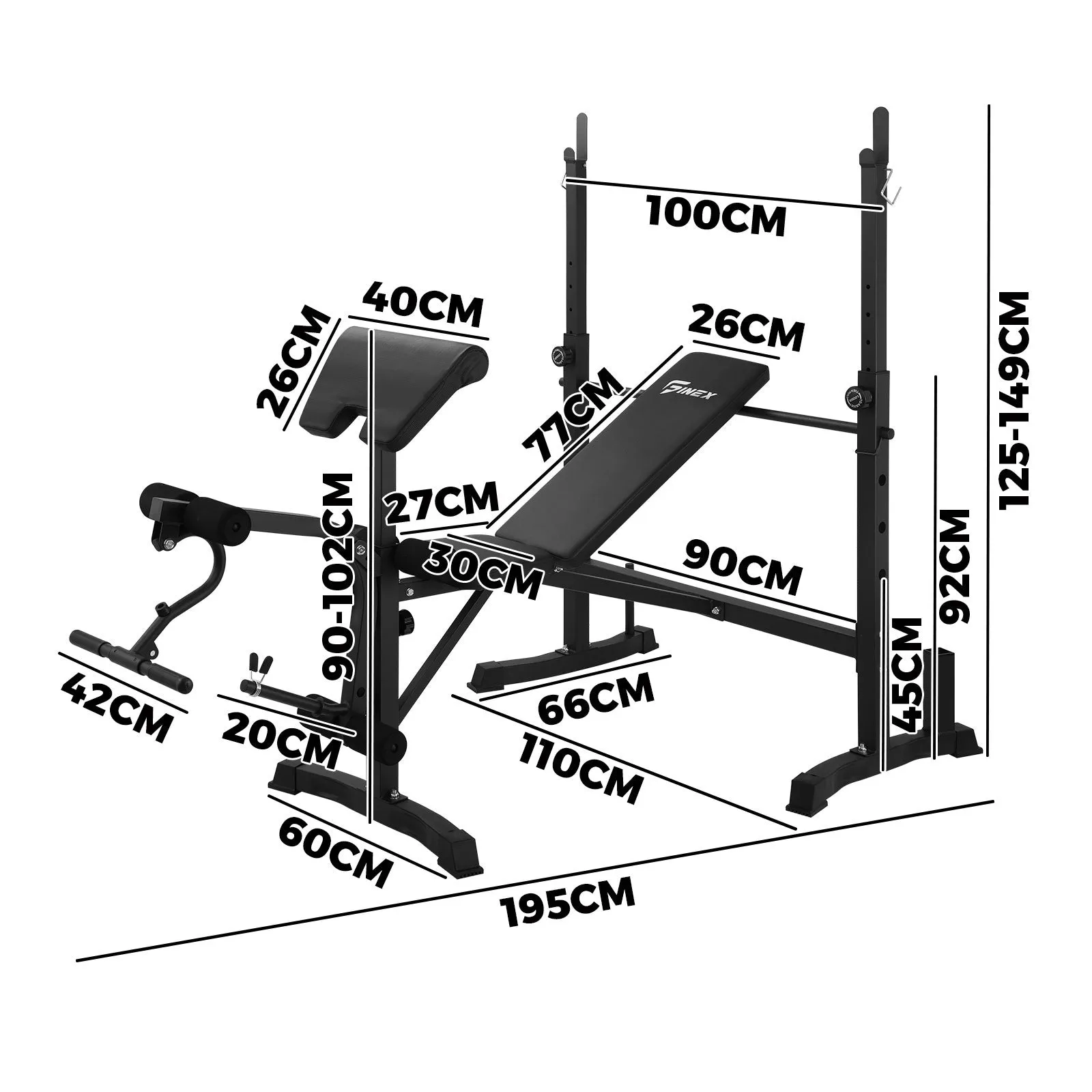 Finex Bench Press Weight Bench 10in1 Multi-Station Fitness Home Gym Equipment
