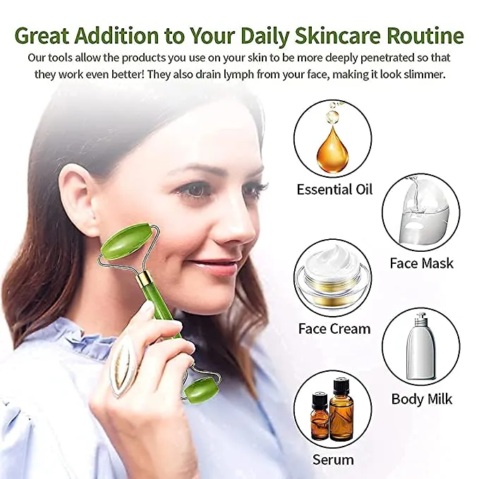 Flawless Facial Massager Jade Roller & Gua Sha Stone