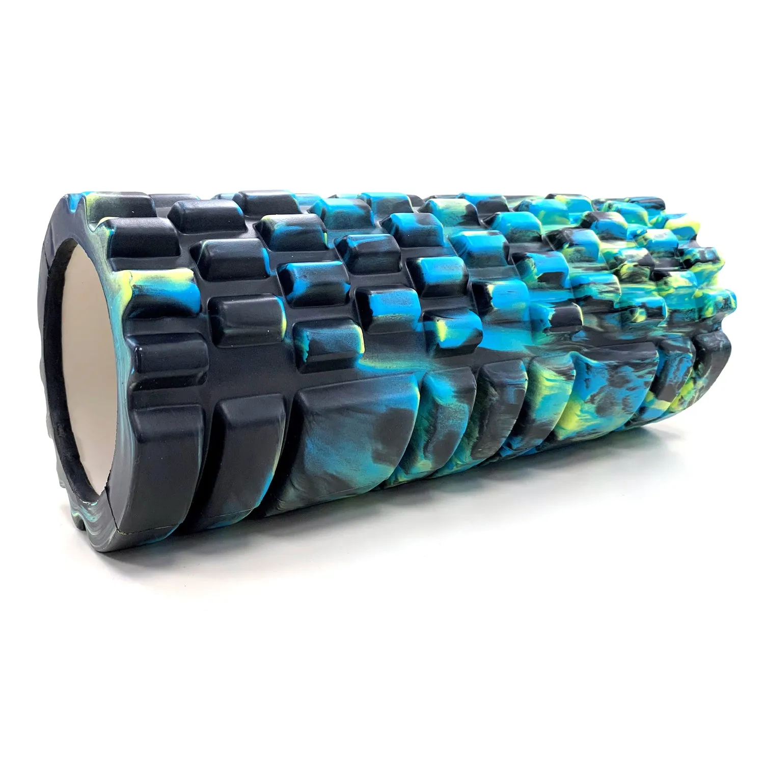 Foam Roller Yoga Pilates Massage 34cm x 14cm - Black/Blue/Yellow Mix