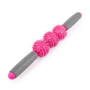Massage Stick Roller with 3 Spiky Balls - Pink/Grey