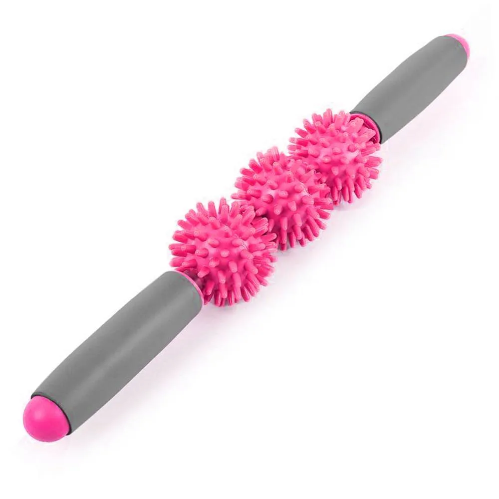 Massage Stick Roller with 3 Spiky Balls - Pink/Grey