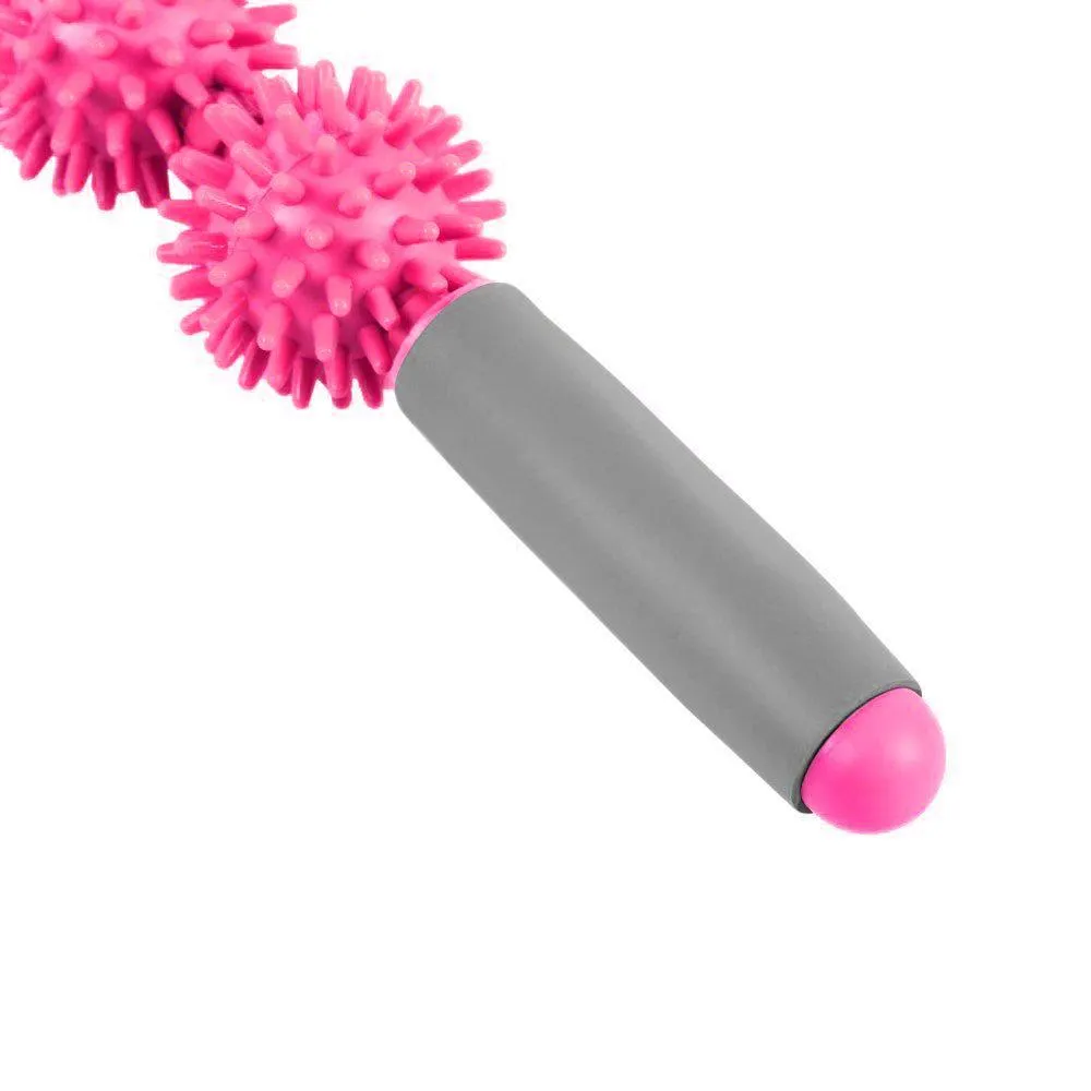 Massage Stick Roller with 3 Spiky Balls - Pink/Grey