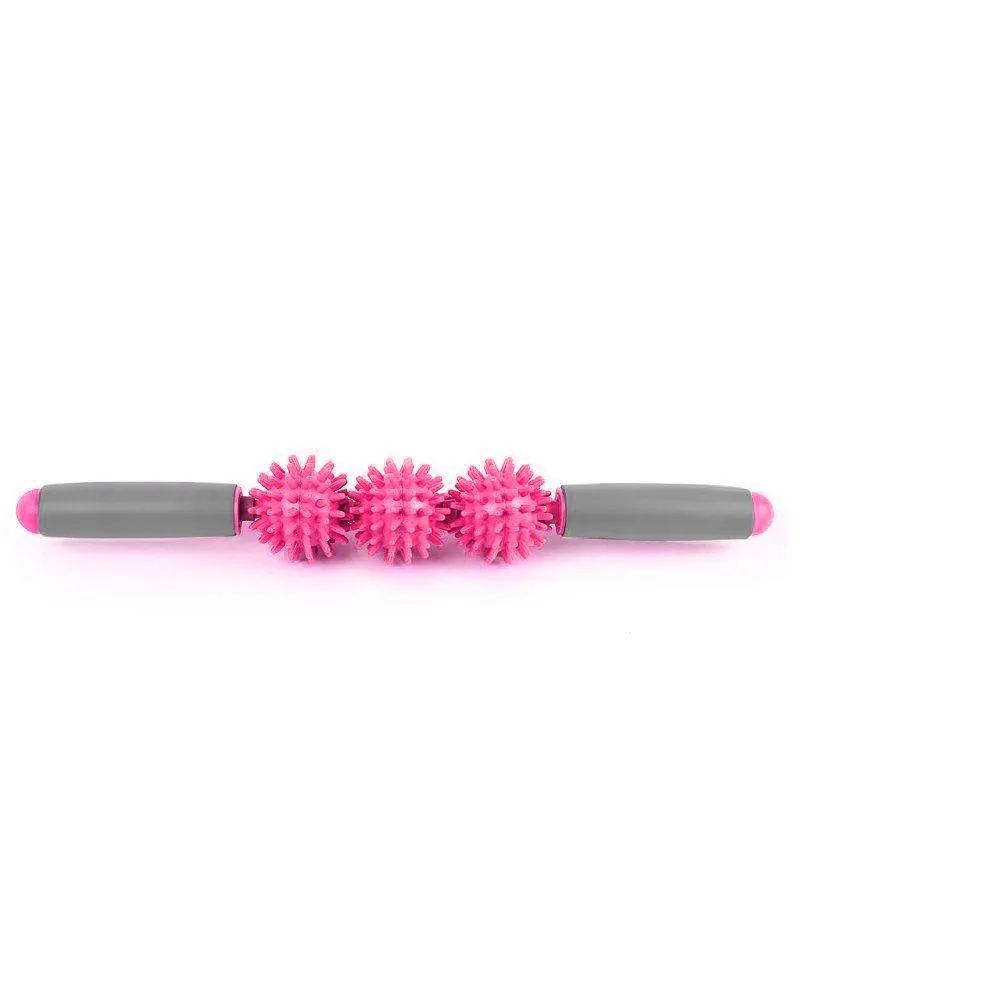 Massage Stick Roller with 3 Spiky Balls - Pink/Grey