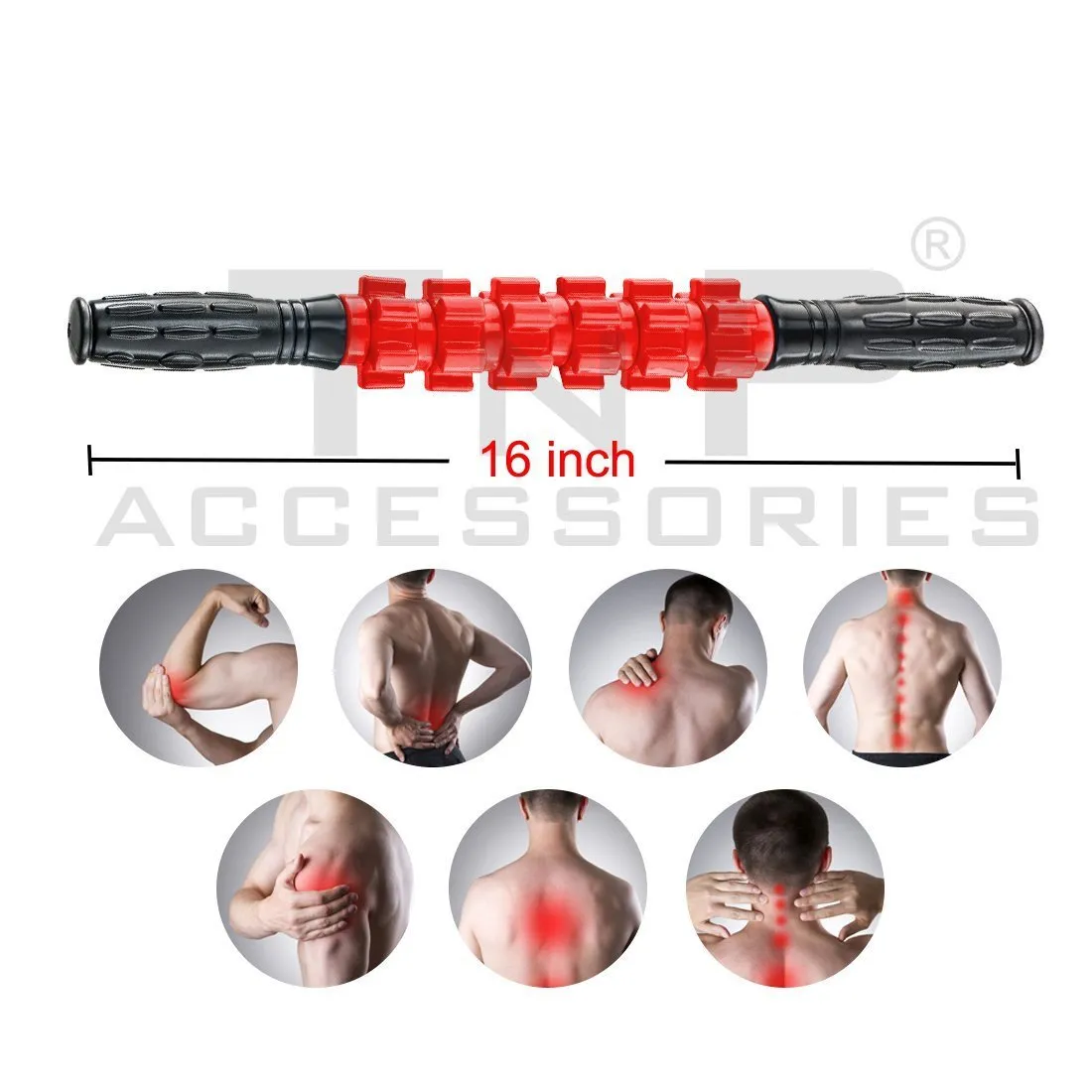 Massage Stick Roller with 6 Trigger Point Rollers - Red/Black