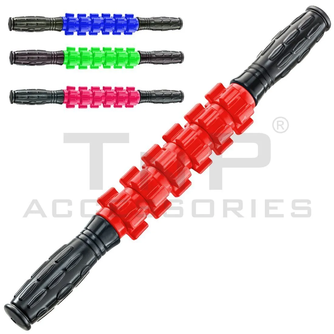 Massage Stick Roller with 6 Trigger Point Rollers - Red/Black