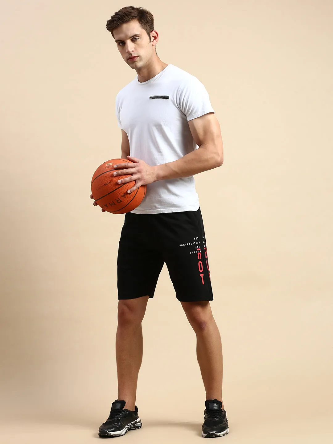 Men Black Mid Rise Sports Shorts