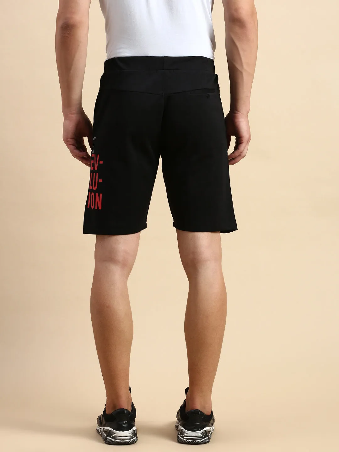Men Black Mid Rise Sports Shorts
