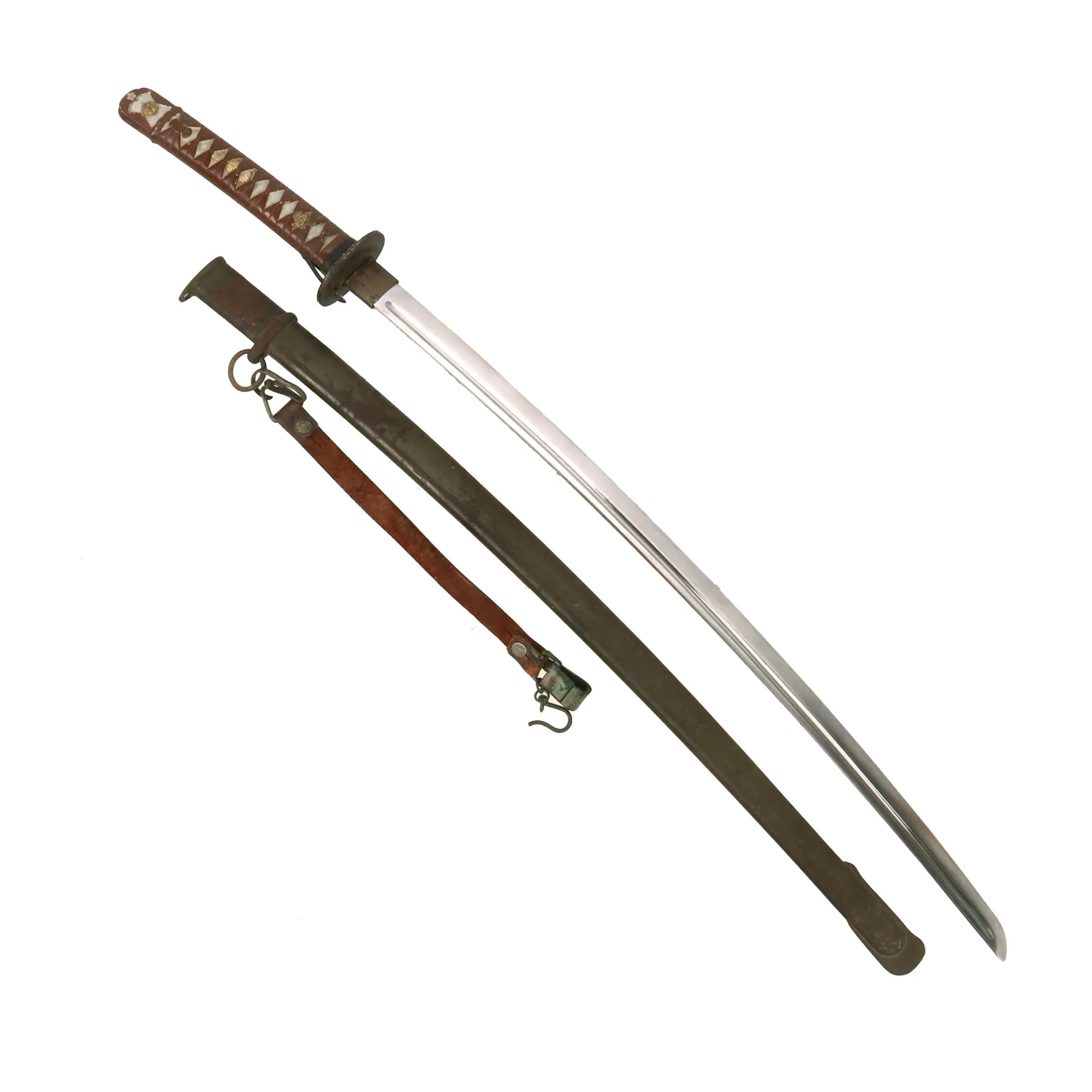 Original WWII Japanese Army Type 95 NCO Aluminum Handle Katana Sword with Rare Leather Hanger - Matched Serial 79051