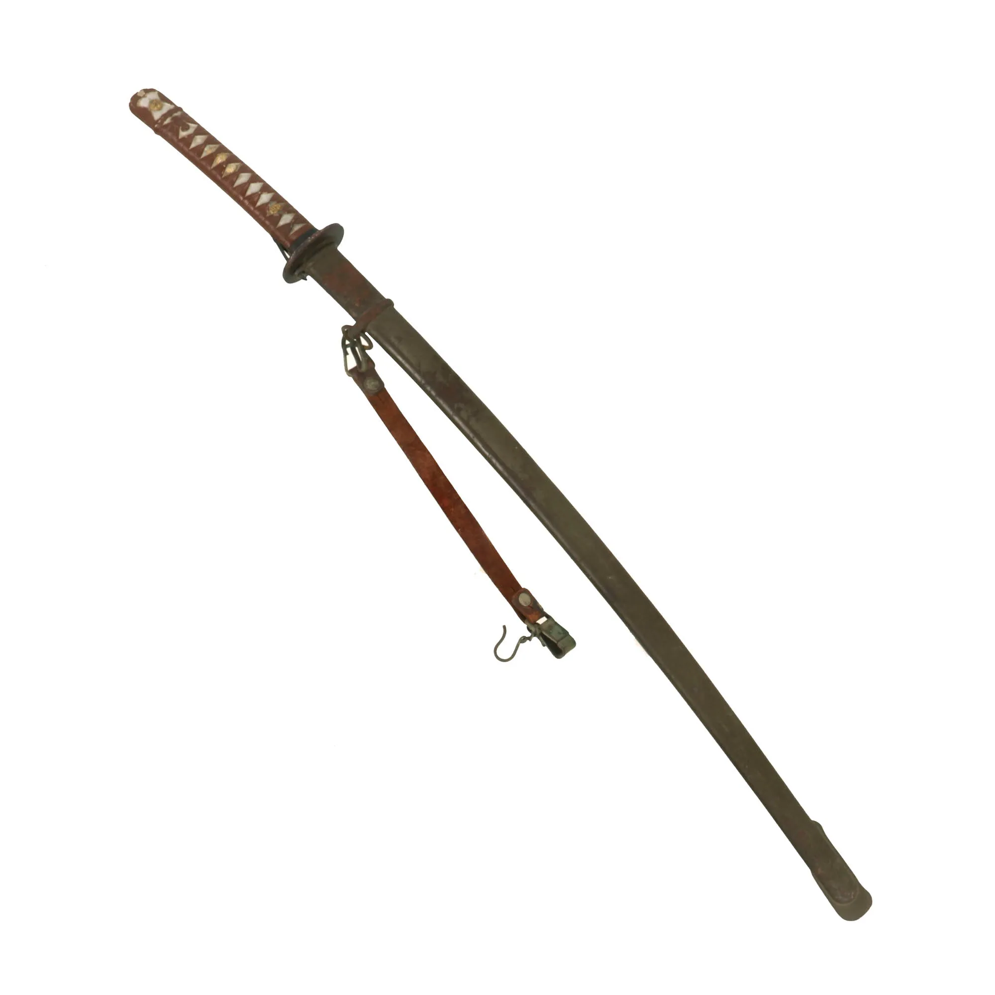 Original WWII Japanese Army Type 95 NCO Aluminum Handle Katana Sword with Rare Leather Hanger - Matched Serial 79051
