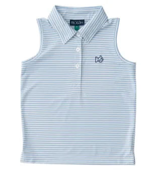 Sleeveless Performance Polo | Clear Sky Stripe