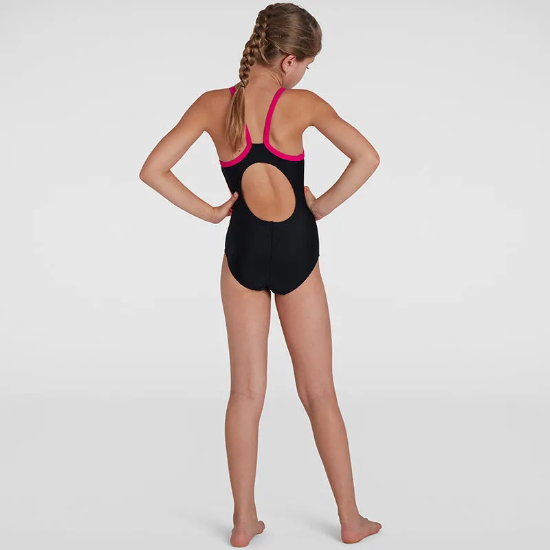 Speedo - Girl's Dive Thinstrap Muscleback Swimsuit - Black/Orange/Pink