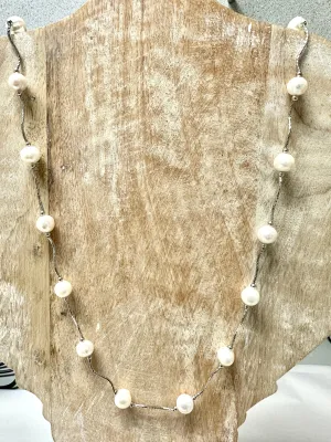 Twisted Silver and Pearl Necklace