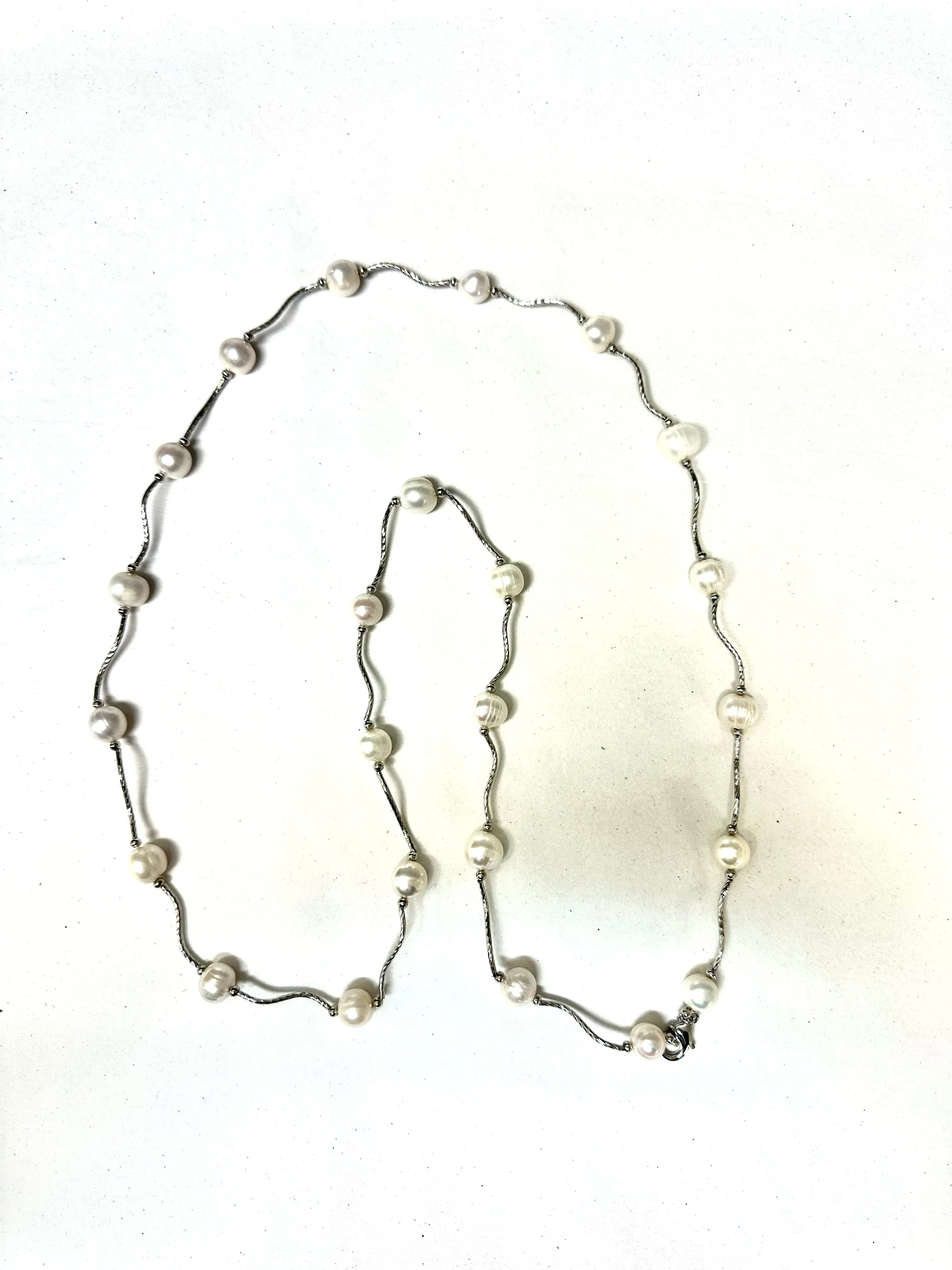 Twisted Silver and Pearl Necklace