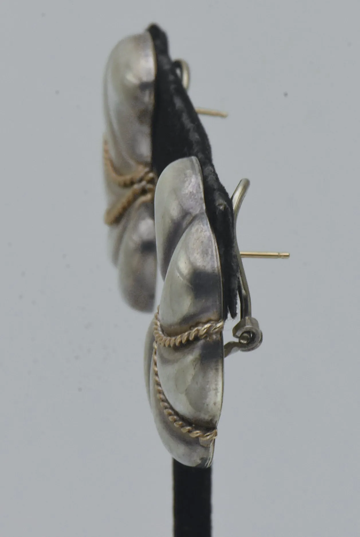 Vintage Handmade Sterling Silver & 14K Gold Earrings