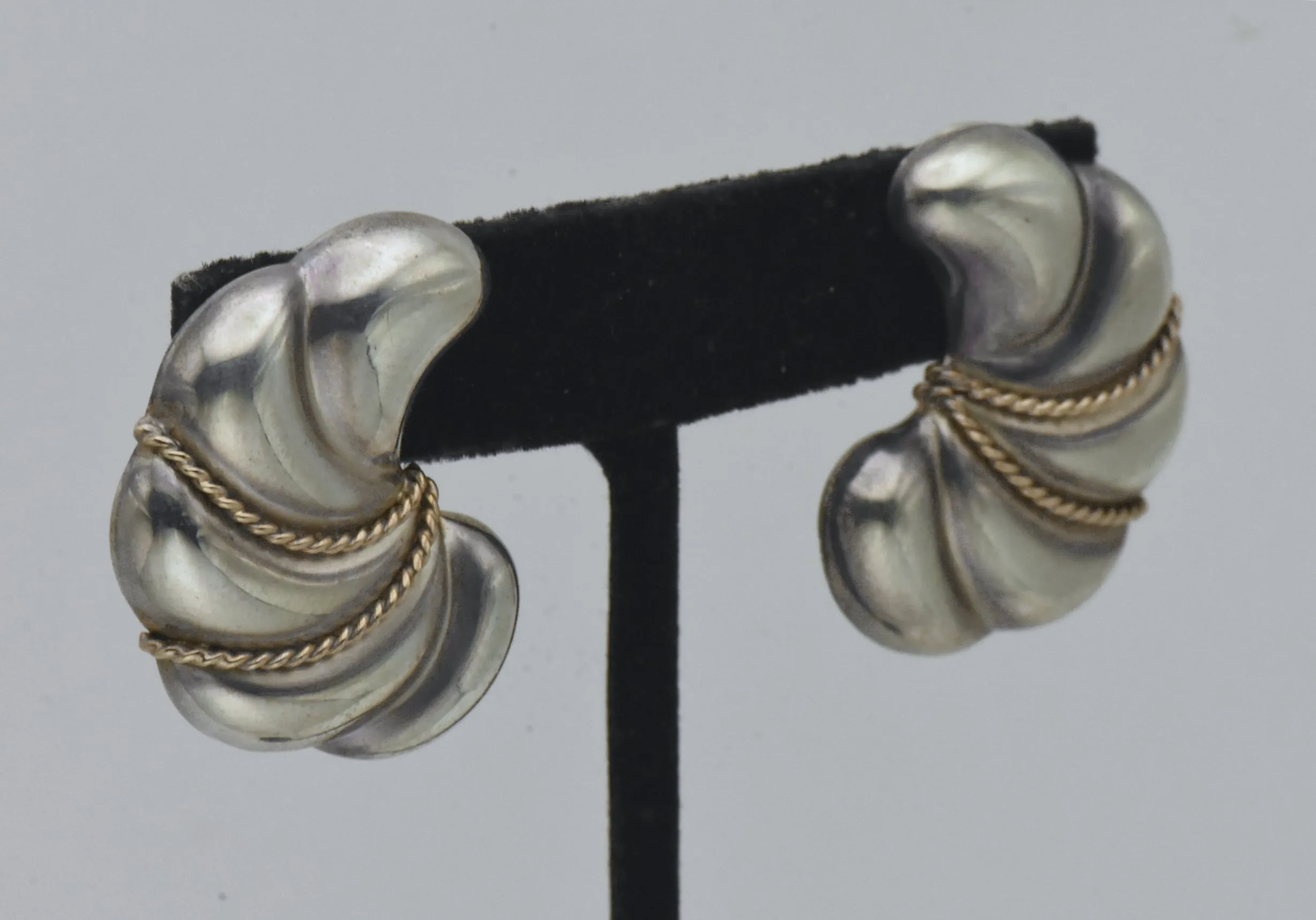 Vintage Handmade Sterling Silver & 14K Gold Earrings