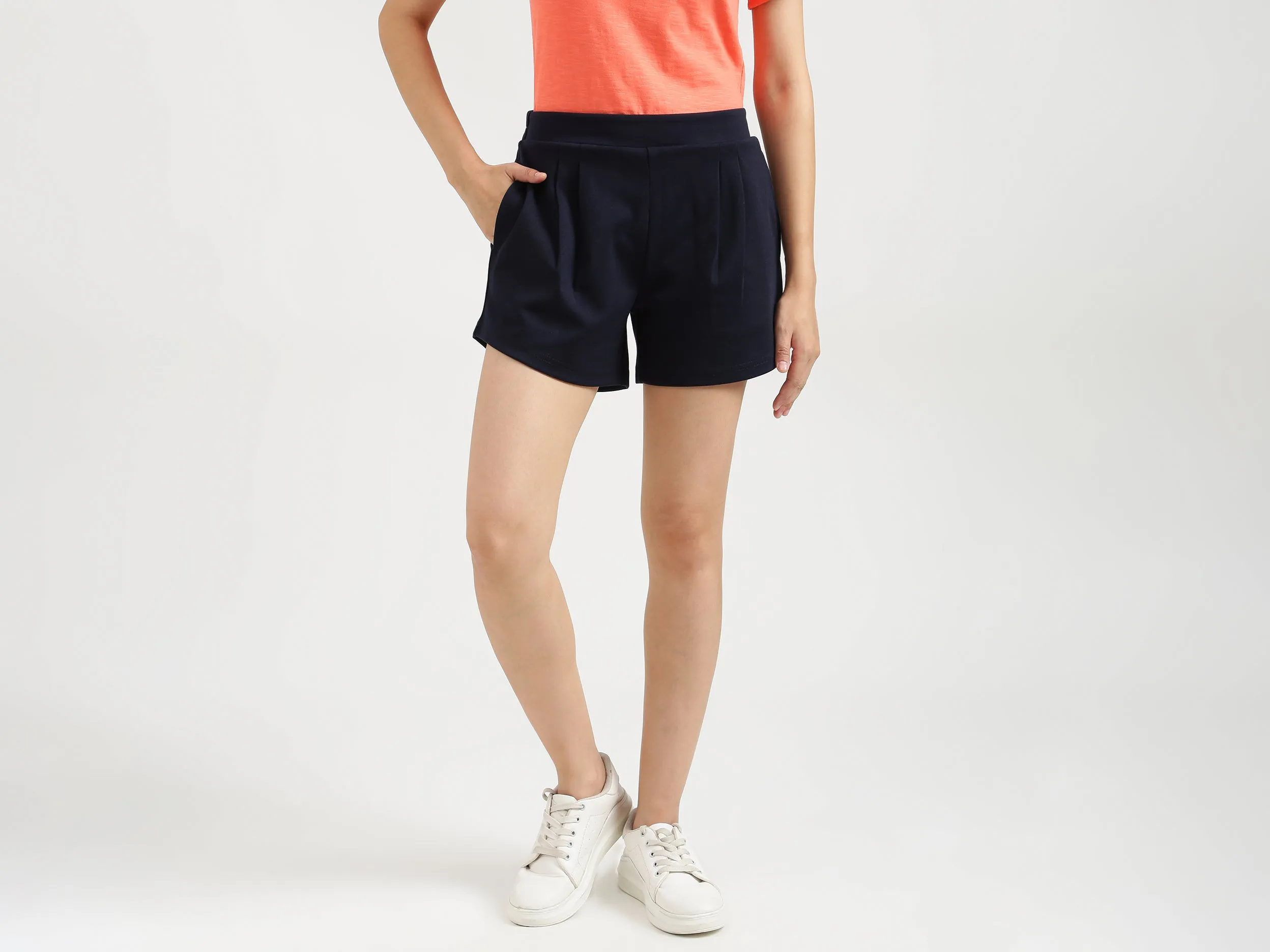 Women Navy Blue Solid Shorts