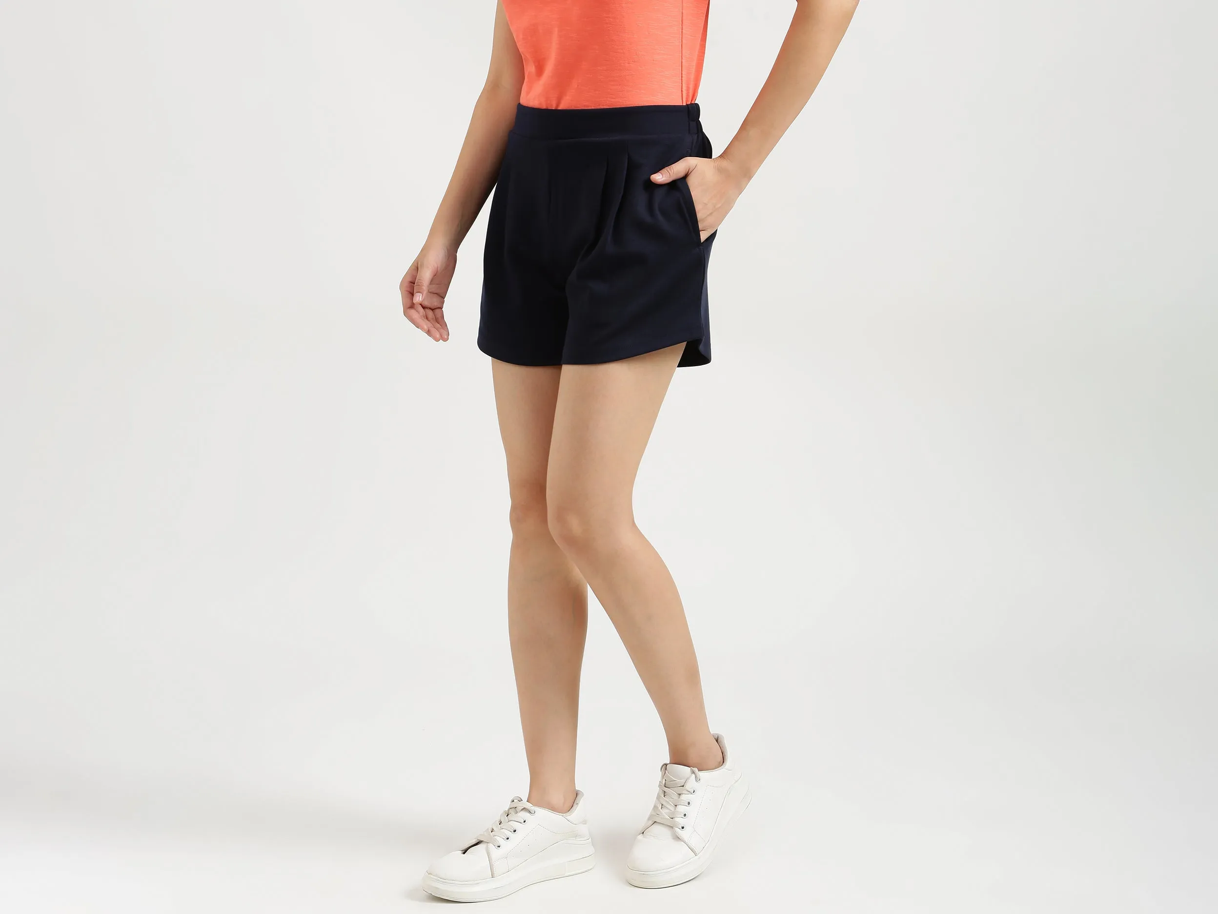 Women Navy Blue Solid Shorts